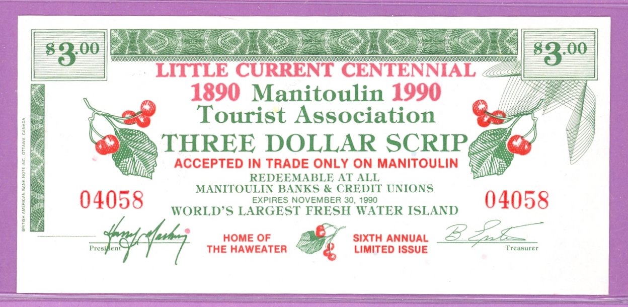 1990 Manitoulin Island Ontario Trade Note or Scrip Nindawayma Ferry